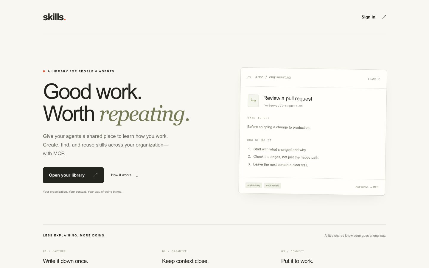 Skills home page: Good work. Worth repeating.